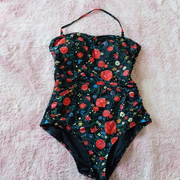 J. Crew Factory Floral Halter Strapless One Piece Swimsuit Size Meduim - Picture 3 of 9